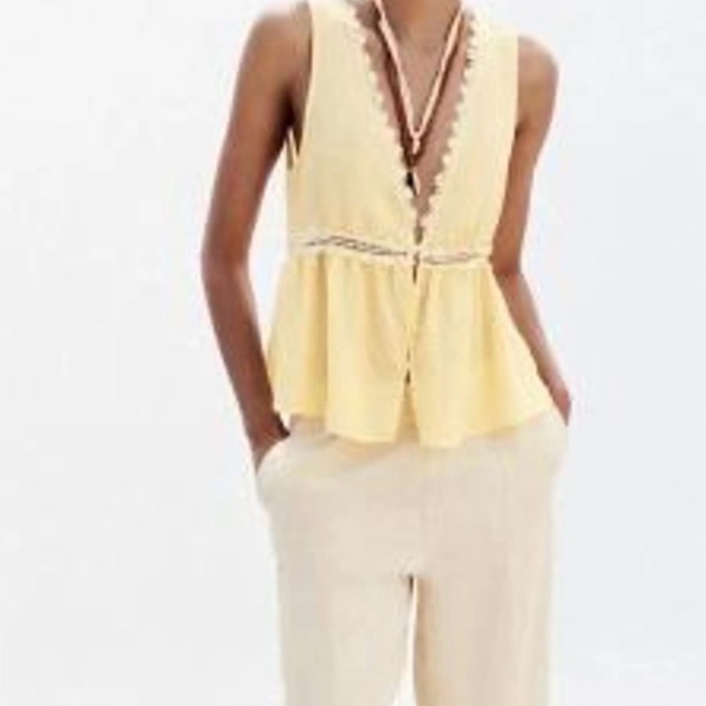 Zara Yellow white spring summer top sz LARGE L - Picture 1 of 6